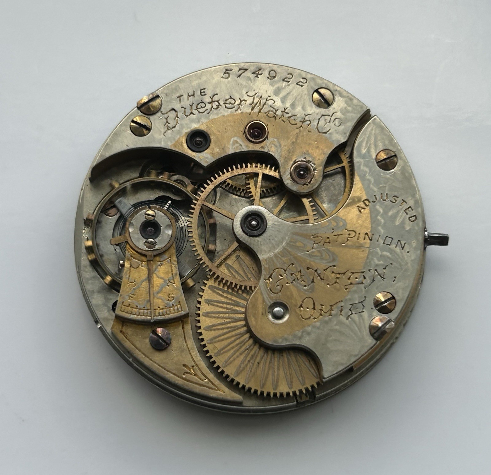 Antique Hampden Pocket Watch Movement – Grade 220 – 17 Jewels – Very Nice Dial