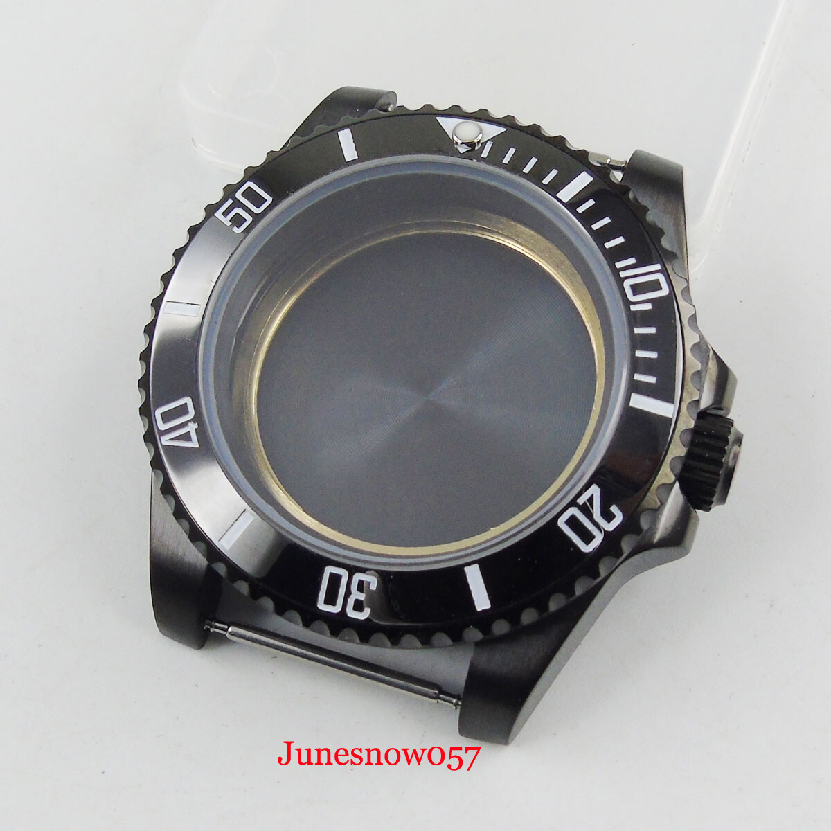 Fit NH35A/NH36A 40mm Black PVD Plated Watch Case Flat Sapphire Ceramic Insert
