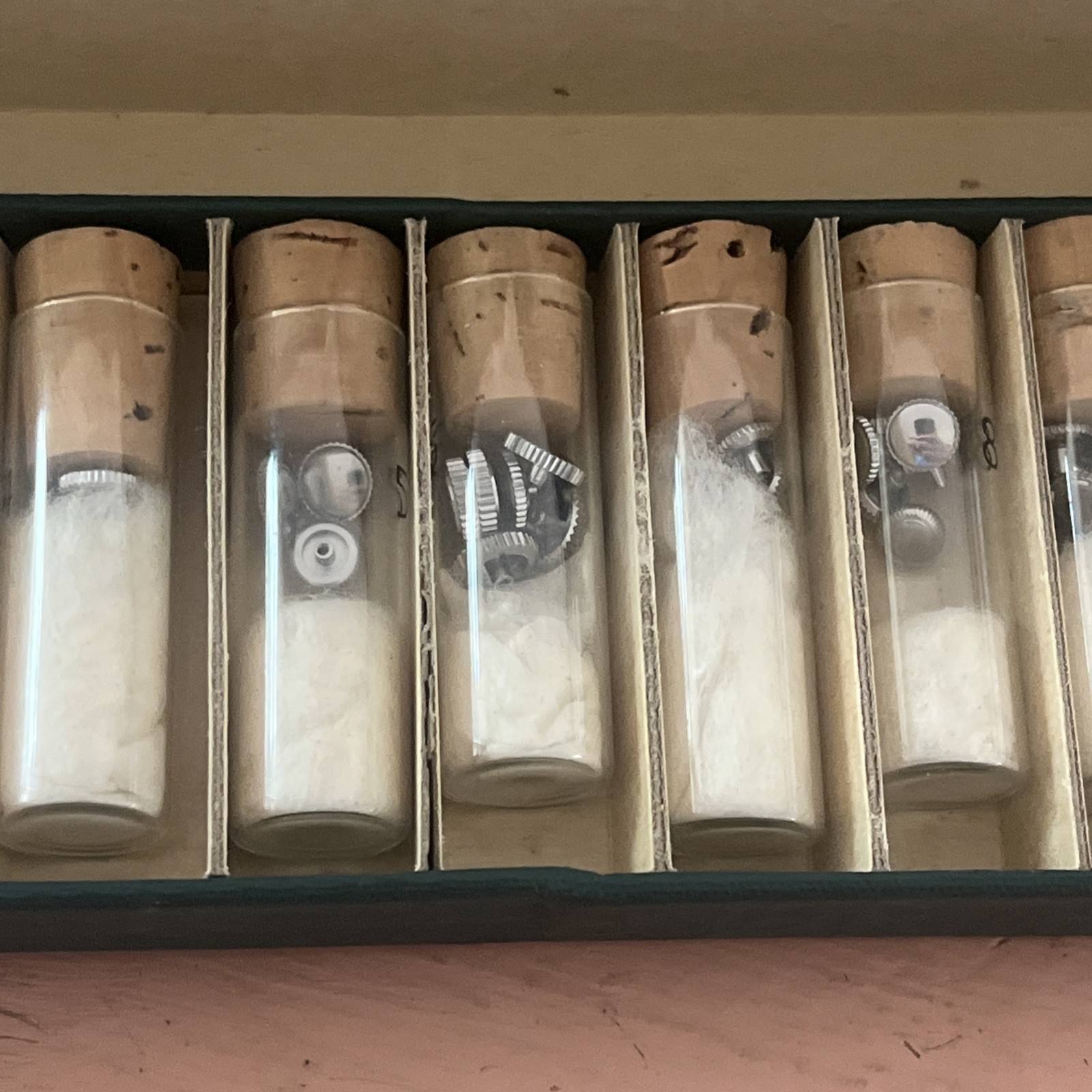 Vintage Swiss Craft Chromed Crowns #124 72-piece watch part assortment box