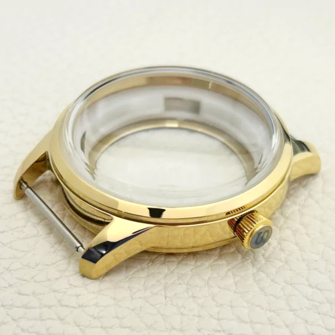Polished Gold 316L Cocktail Watch Case Arched Glass Back 40mm Fit NH35 NH34 Mod