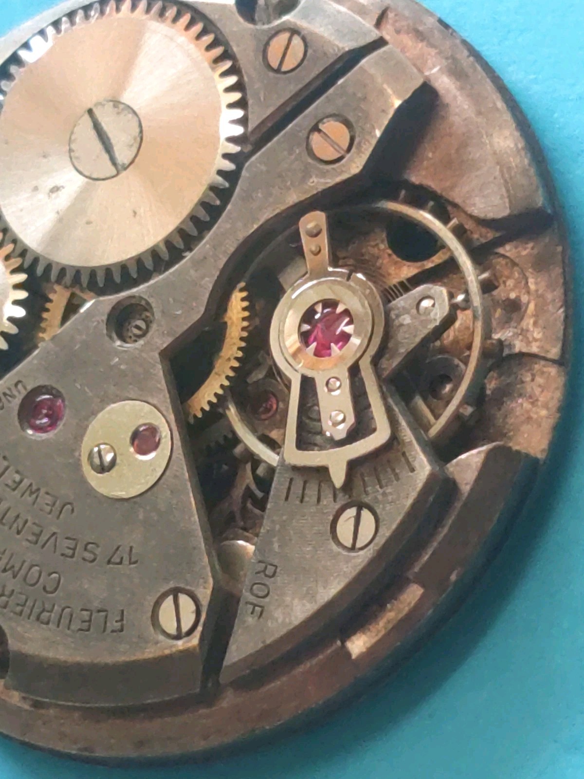 FEF Cal. 380-11.5″‘ Partial Movt. Fluerier Watch Co. Balance Good. No Run. Parts
