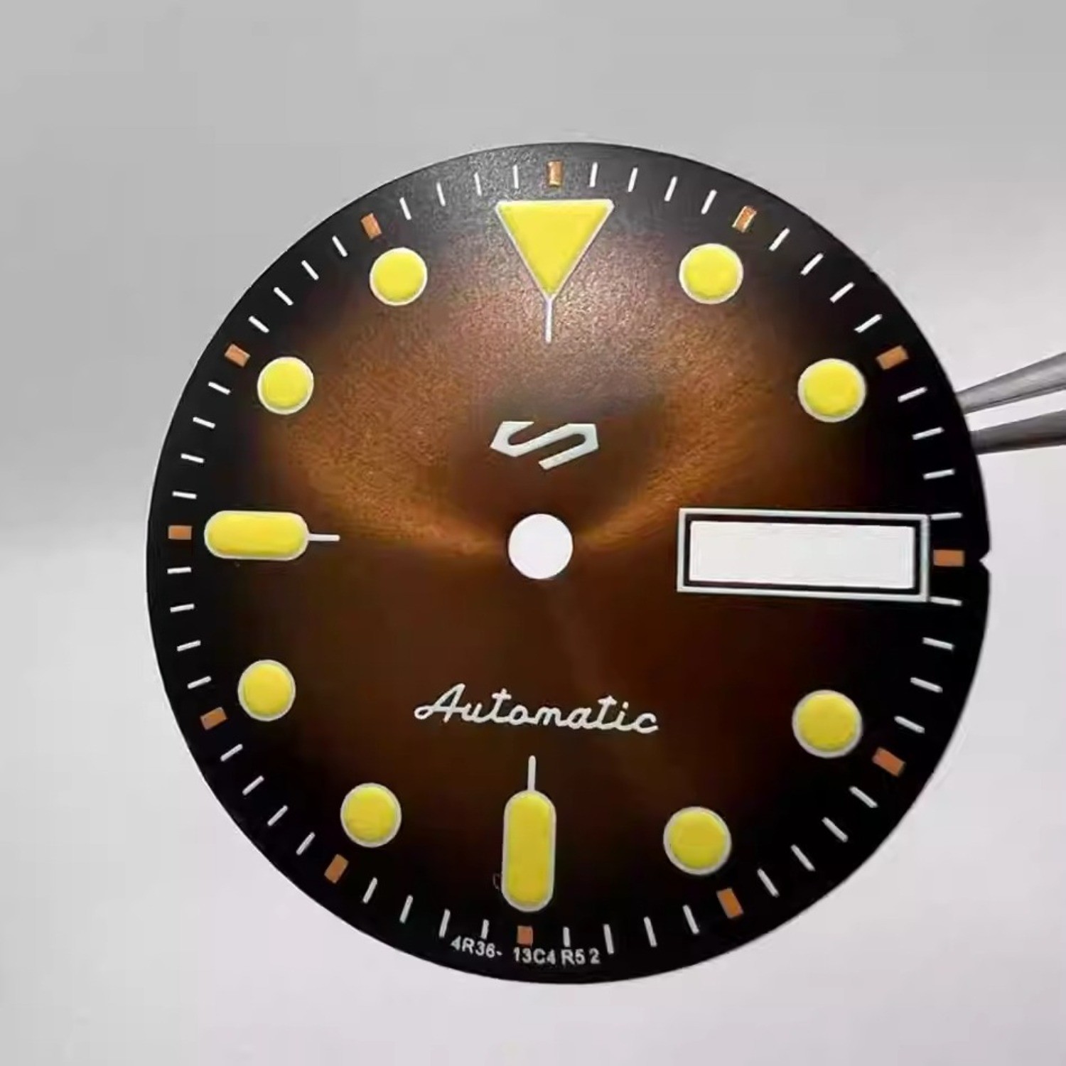 NH35 Dial 28.5mm Retro Printed Orange S -LOGO Green Lume Fit NH35/NH36 Movement