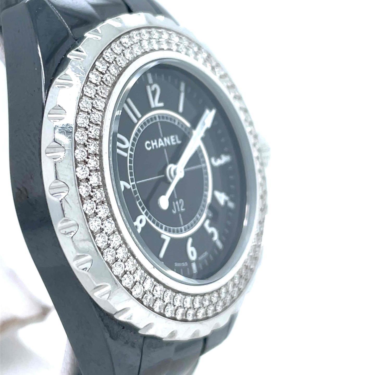 Chanel J12 Quartz 33mm Ceramic Factory Diamond Bezel Black Dial Ladies H0949