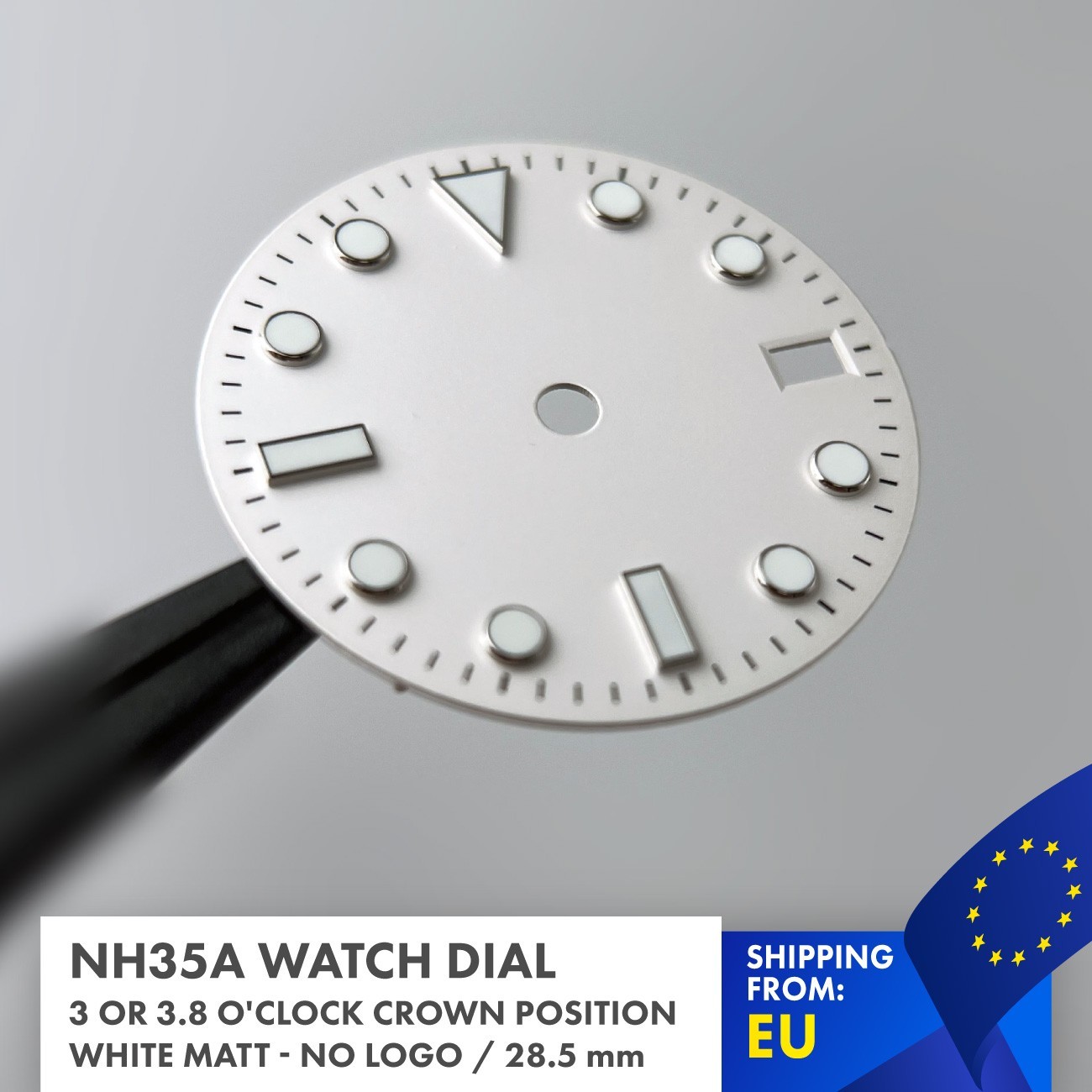 28.5mm Matt White SUB Watch Dial Fit NH35 – Luminous Hour Marks – No Logo