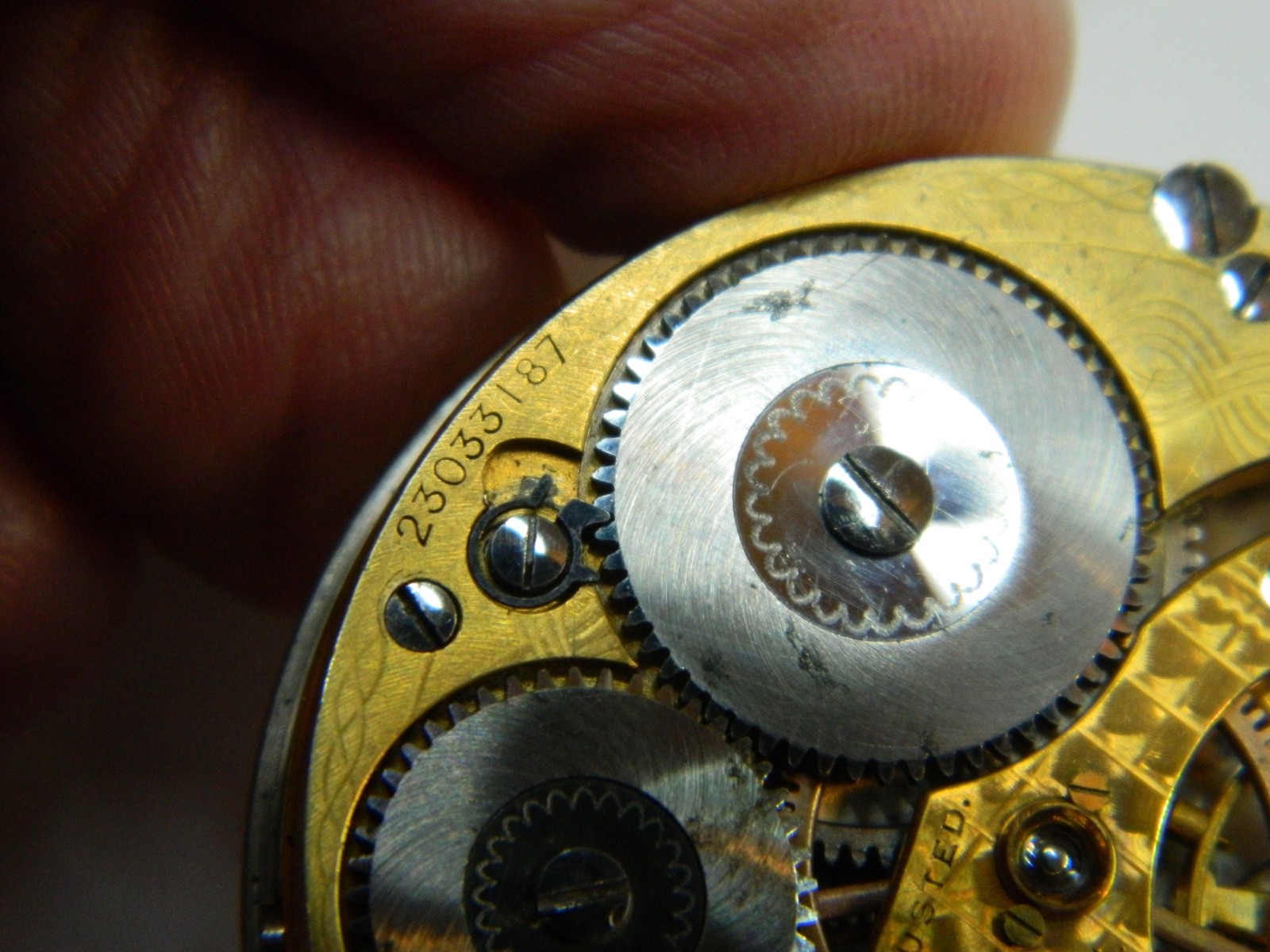 1919 WALTHAM #1908 16S PS BARTLETT GOLD FLASHED POCKET WATCH MOVEMENT – REPAIR