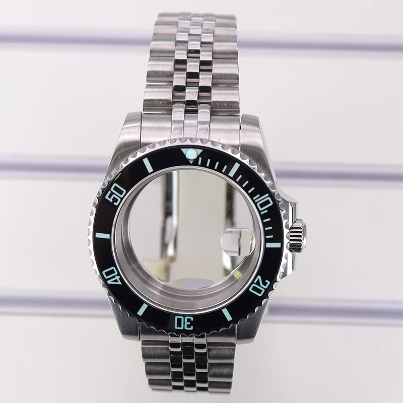 For Nh35 2824Movement 40mm Diver Watch Case Jubilee Strap Luminous Ceramic Bezel