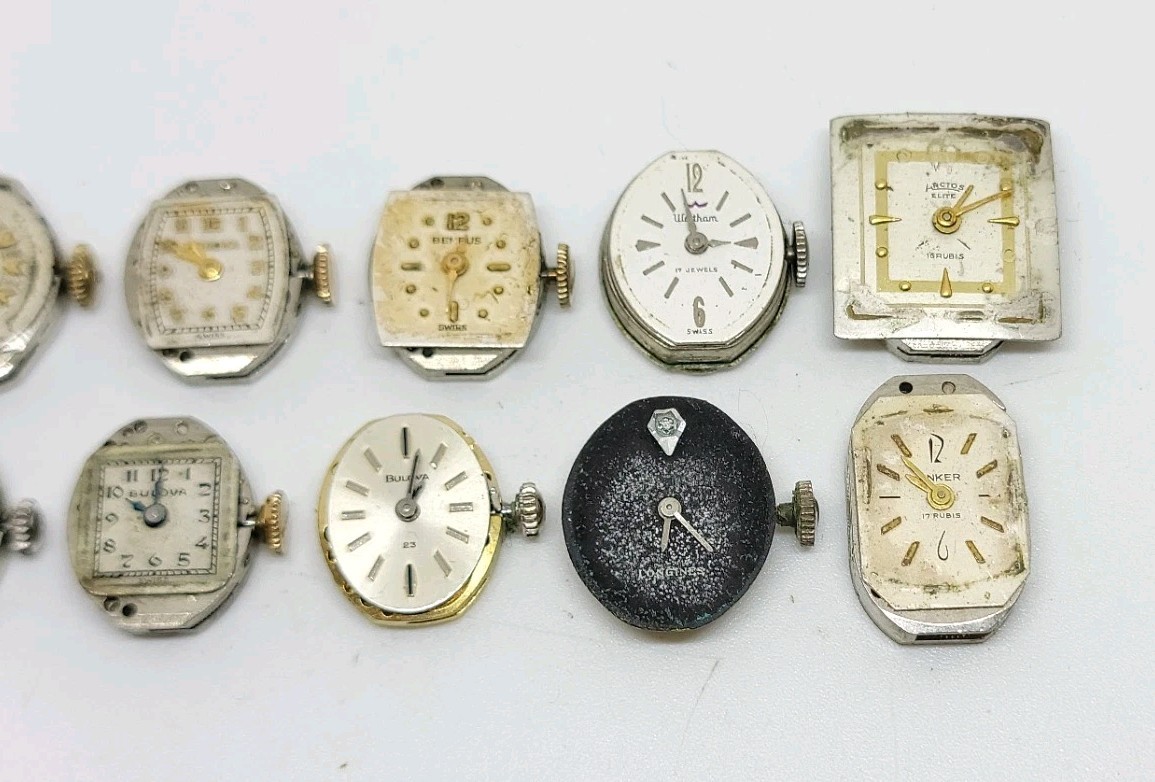 Vintage Lot Of 12 Mechanical Watch Movements For Repair Bulova Waltham