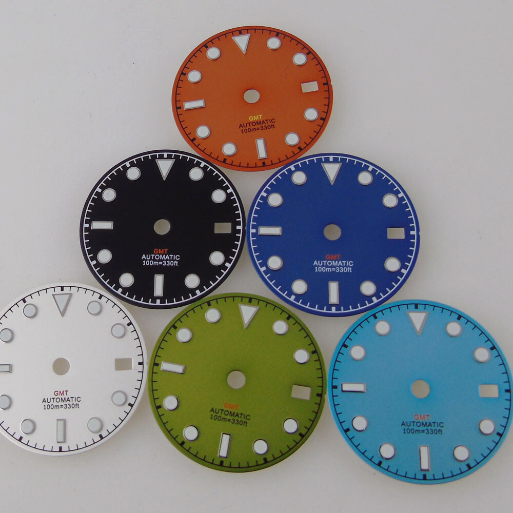 29MM GMT Black White Blue Dial Luminous Dial For MOD Dial Japan NH34A movement