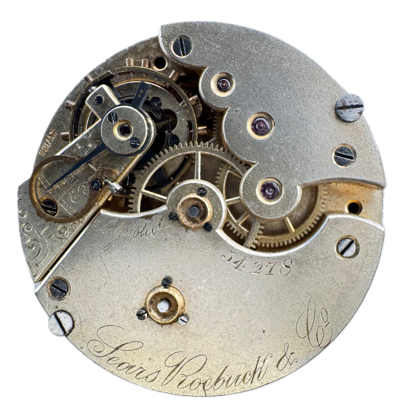Antique 40.5mm Sears Roebuck & Co. Mech Hunter Pocket Watch Movement Swiss Runs