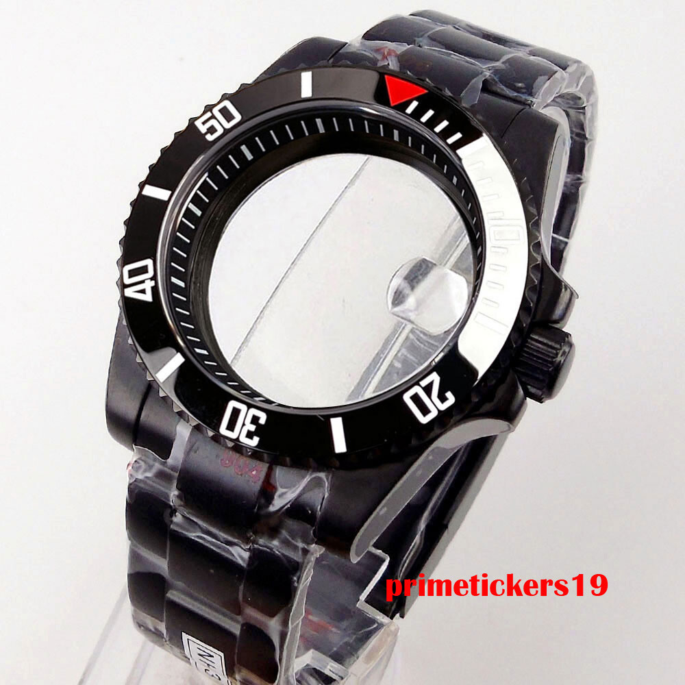 40mm Black Watch Case Chapter Ring Bracelet Sapphire Fit NH35 ETA2824 PT5000