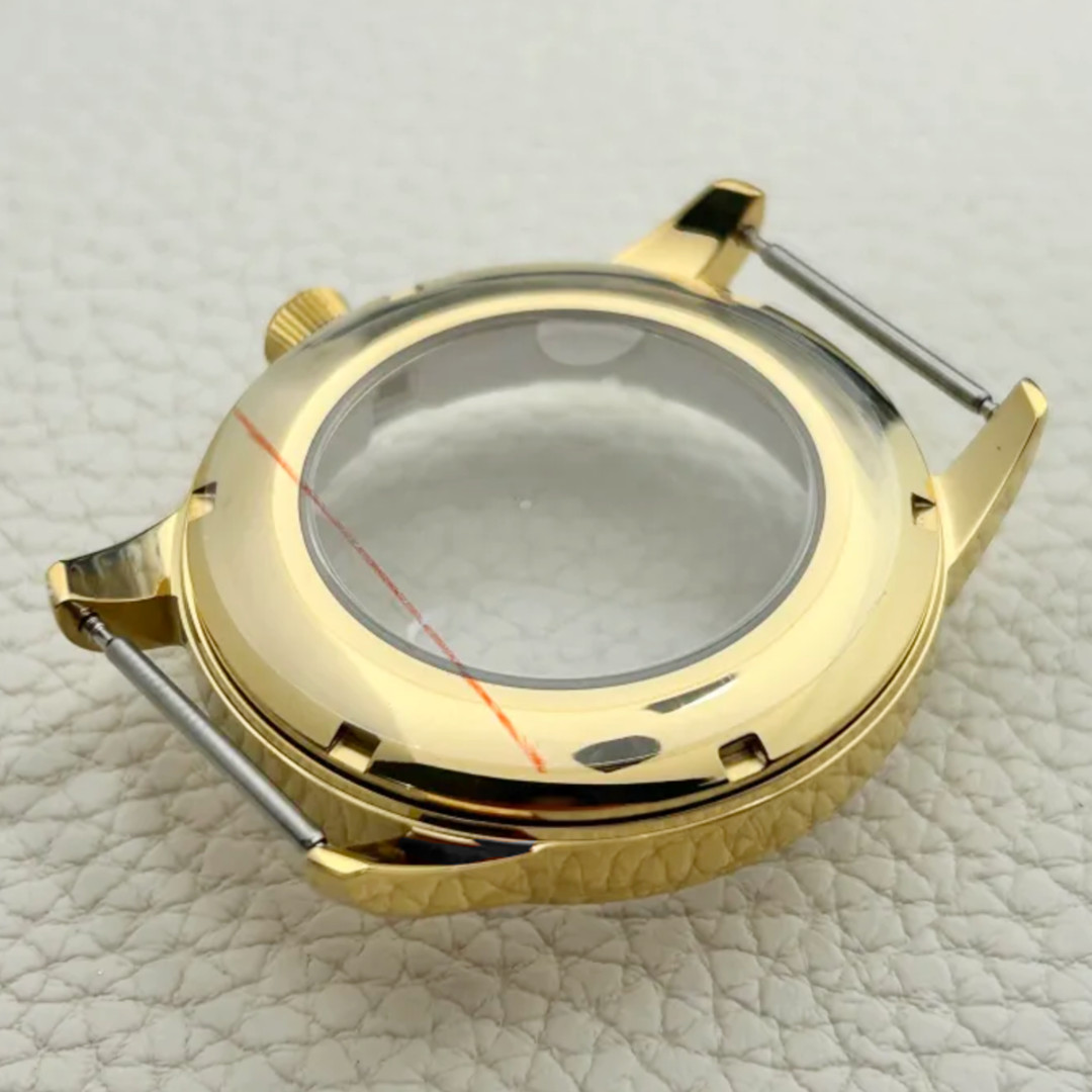Polished Gold 316L Cocktail Watch Case Arched Glass Back 40mm Fit NH35 NH34 Mod