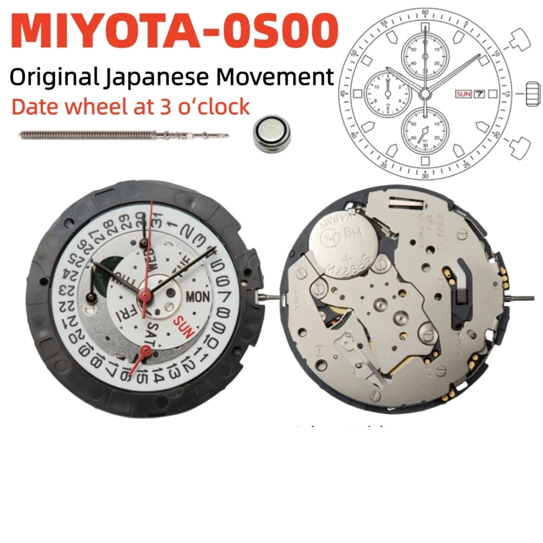 Genuine Miyota 0S00 Chronograph Quartz Watch Movement Day/Date 3 Ligne 13 1/2
