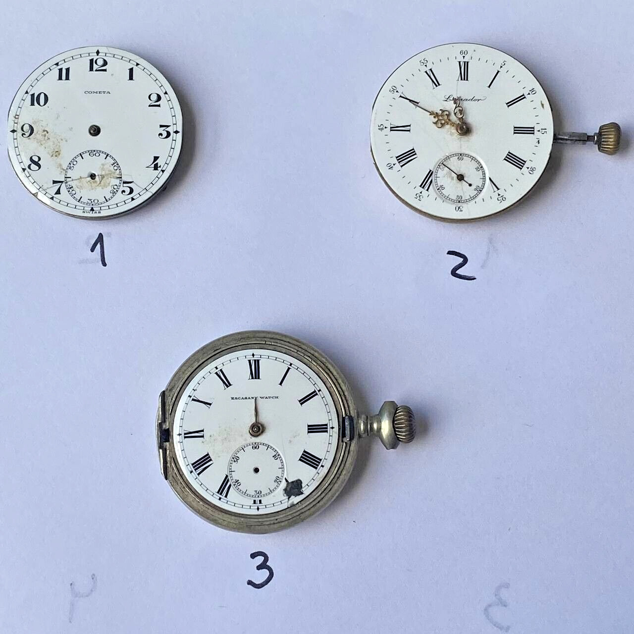 LOT OF 3 PAUL DITISHEIM LABRADOR MOERIS POCKET WATCH MOVEMENTS FOR REPAIR /PARTS