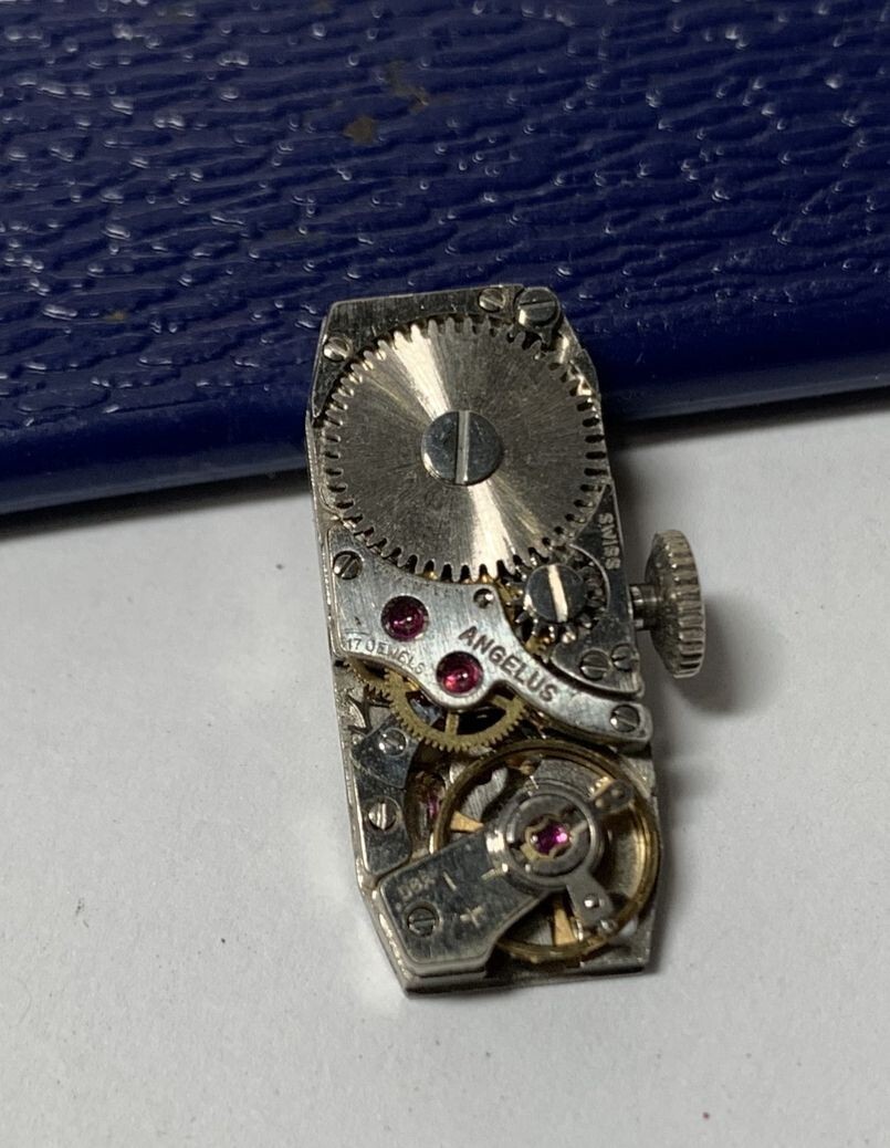 1950s Angelus Watch Co Ladies 17J Swiss Baguette FHF 59 Movement Dial Hands RUNS