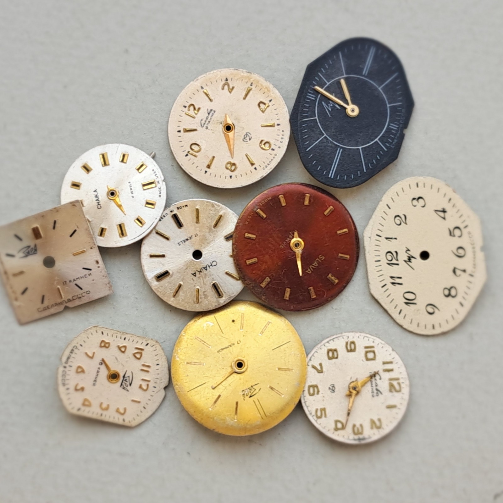 Lot of 53 Vintage Watch Dials • Mixed Shapes & Colors • USSR/Soviet • Steampunk