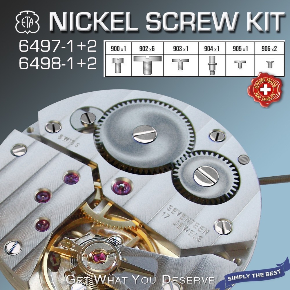 NICKEL SCREW FOR MOVEMENT ETA UNITAS 6497 + 6498, 12 PCS SET – SORTED BY ART. NO