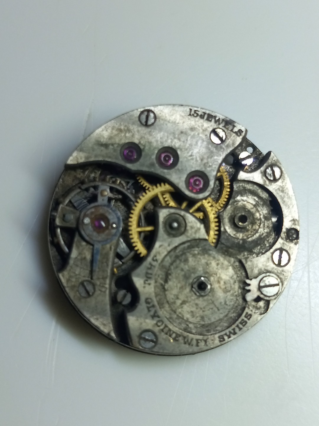 Vintage GLYCINE W. FY 15 Jewels 3 Adj. Watch Movement As Is Missing Parts
