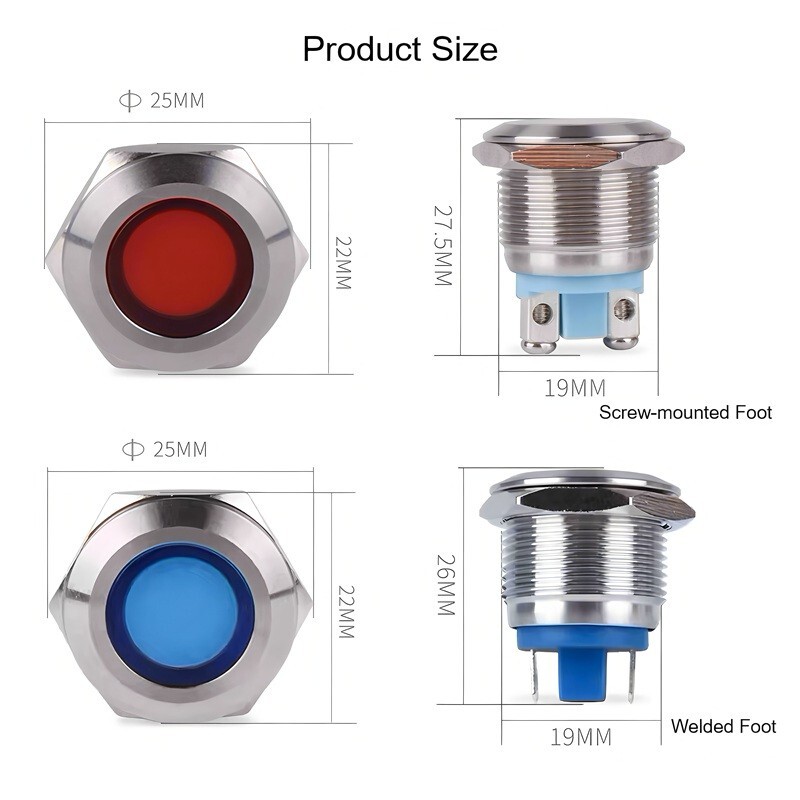 19mm Stainless Steel LED Panel Mount Signal Lamp 24V IP66 Rated Industrial Grade