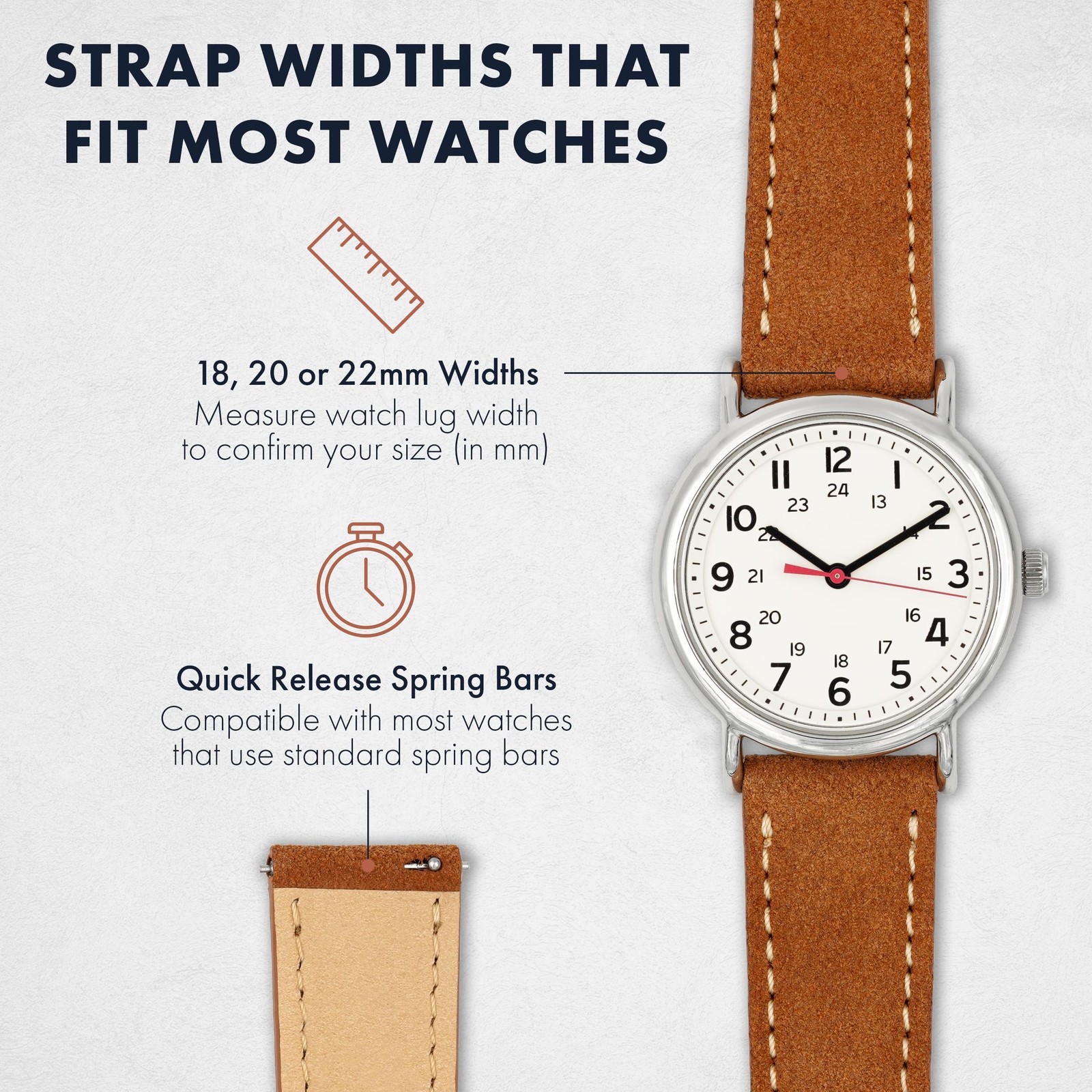 Benchmark Suede Watch Strap – Rustic Suede Leather Watch Band with Quick Rele…