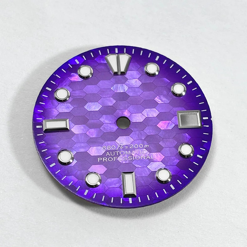 28.5mm Dial Purple Red Mosaic Mother of Pearl Watch Face BGW9 C3 Lume