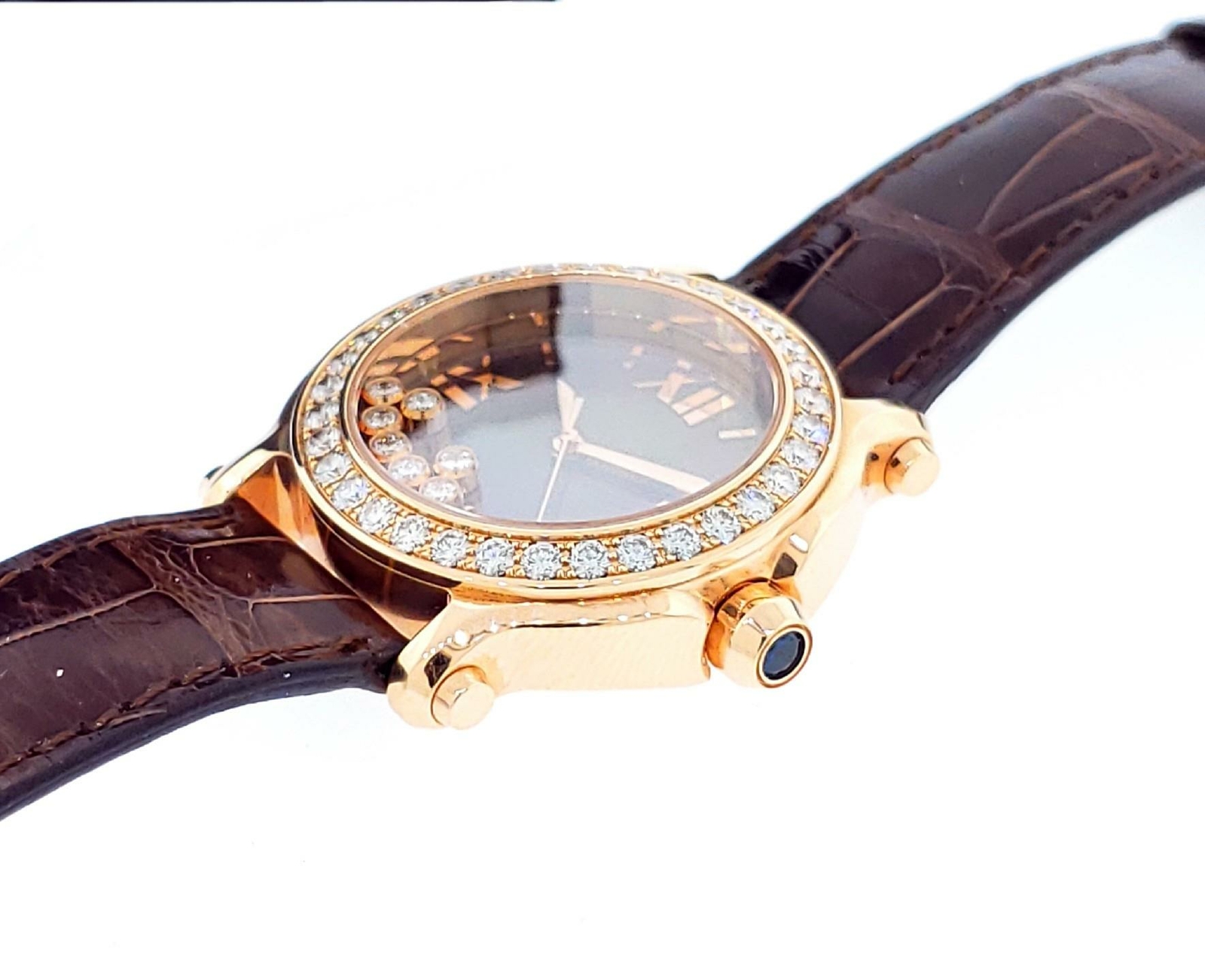 Chopard Happy Sport 18k Rose Gold Chocolate Dial Factory Diamonds 277473-5008