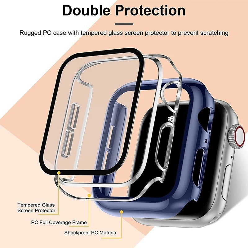 Tempered Glass Screen Protector Case Cover For iWatch Series 9 8 7 6 SE 5 4 40