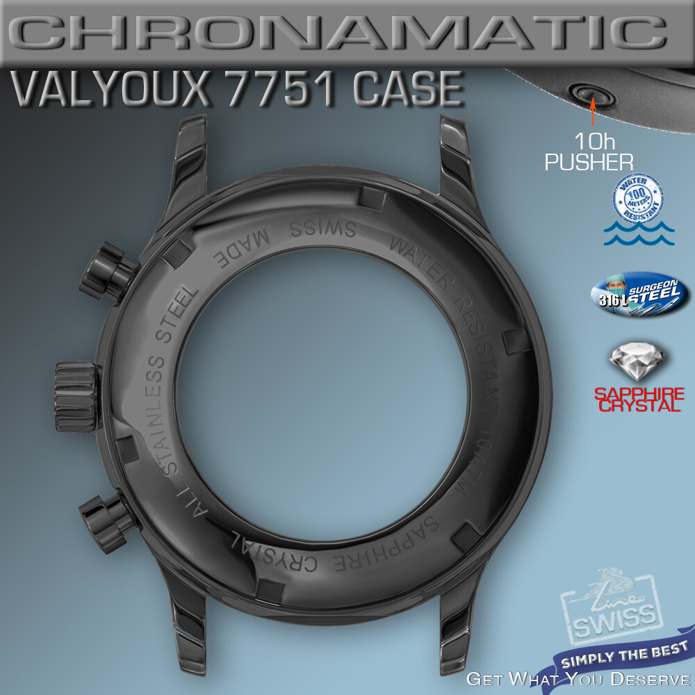 WATCH CASE CHRONOMATIC FOR MOVEMENT ETA VALJOUX 7751, ST-ST, BLACK PVD, 44 MM