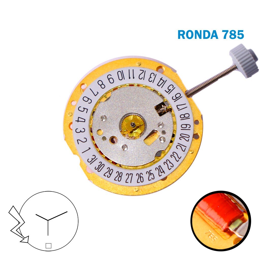 Ronda 785 SWISS🇨🇭 Movement, Gray Date Disk at 6,3 Hands