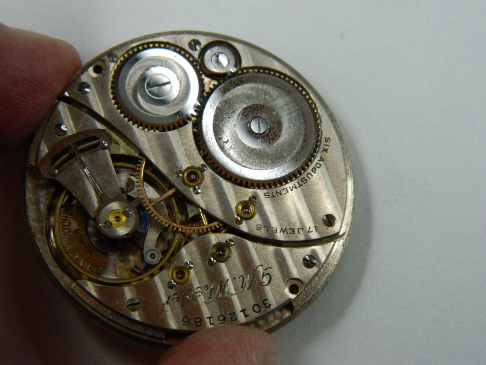 VINTAGE 1928 ELGIN GM WHEELER #4 17J 6AP 12S POCKET WATCH MOVEMENT DIAL – RUNS