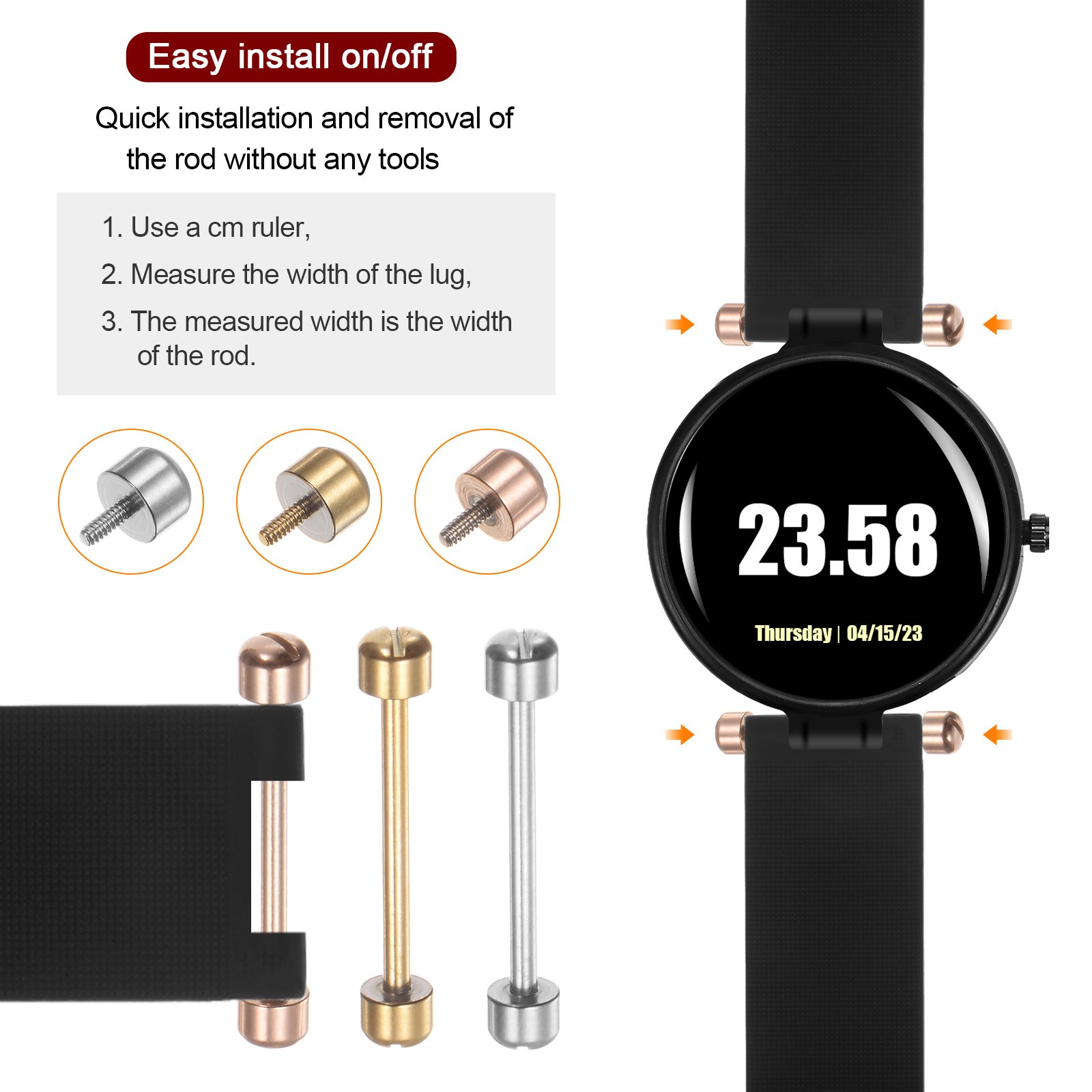 2pcs Watch Screw Tube Rod 20mm Stainless Steel Watch Strap Pins Silver
