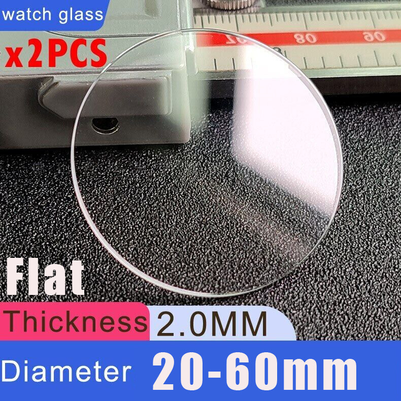 2PCS 2mm Flat Round Watch Crystal 20mm to 60mm Mineral Glass Mirror Watch Parts