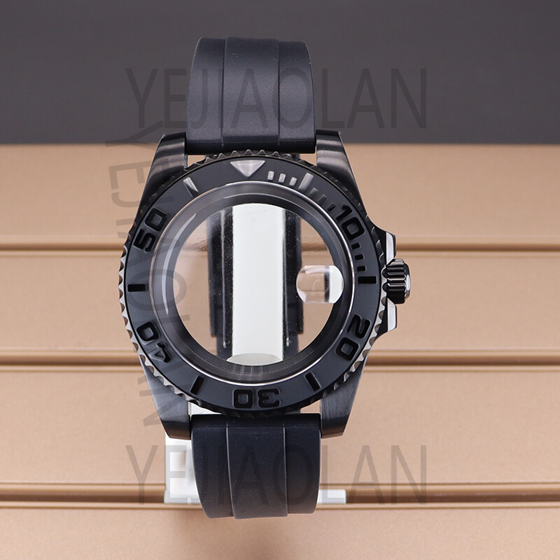 40mm Yacht Mod Watch Case Ceramic Bezel Rubber Strap For Seiko NH34 NH35 NH36
