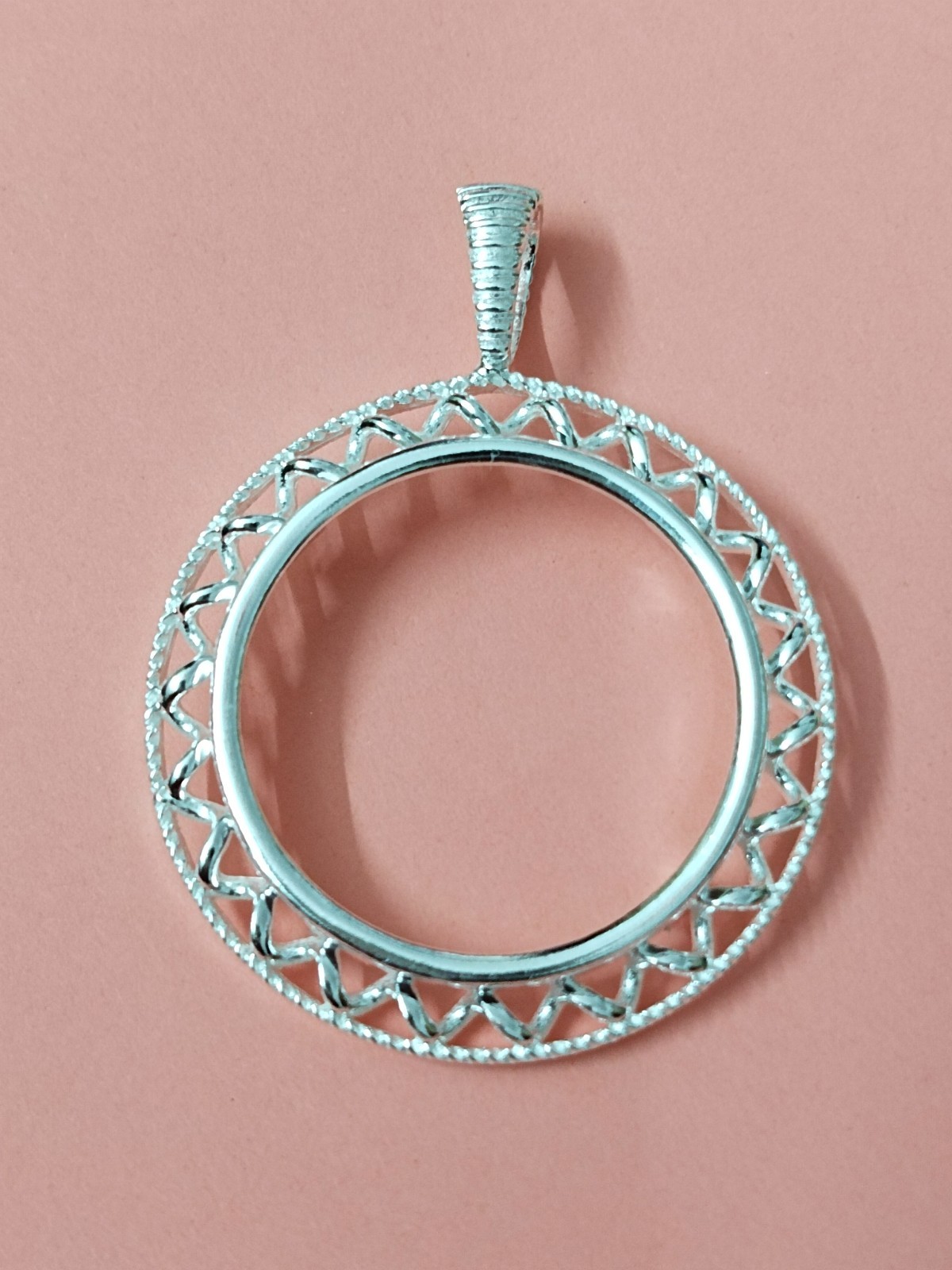925 Sterling Silver Round Bezel Pendant Blank Bezel holder Coin Connector