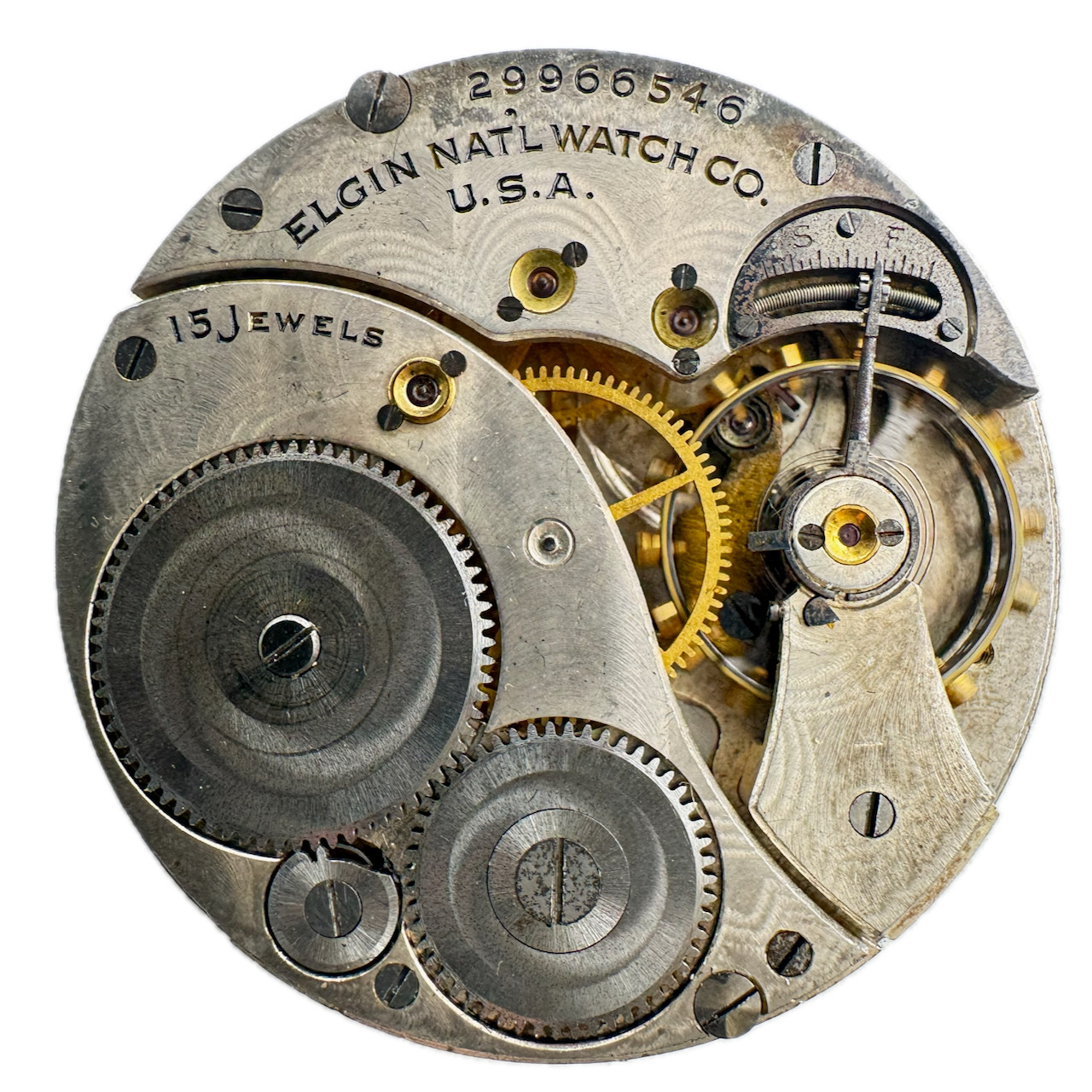 Vintage 12s 1928 Elgin 3 Mechanical Metallic Pocket Watch Movement 315 USA 15J