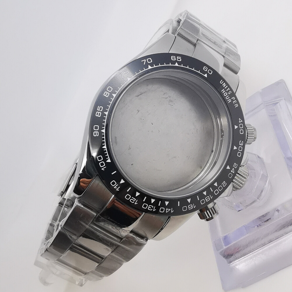 40mm sapphire silver rose gold gold case strap fit VK63 VK64 quartz movement