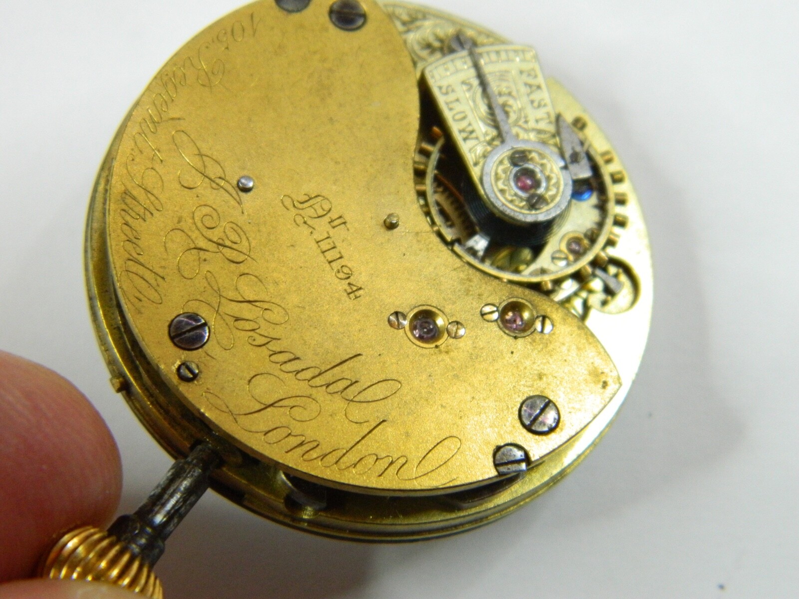 VINTAGE 36mm JR LOSADA ENGLISH LONDON POCKET WATCH MOVEMENT – REPAIR