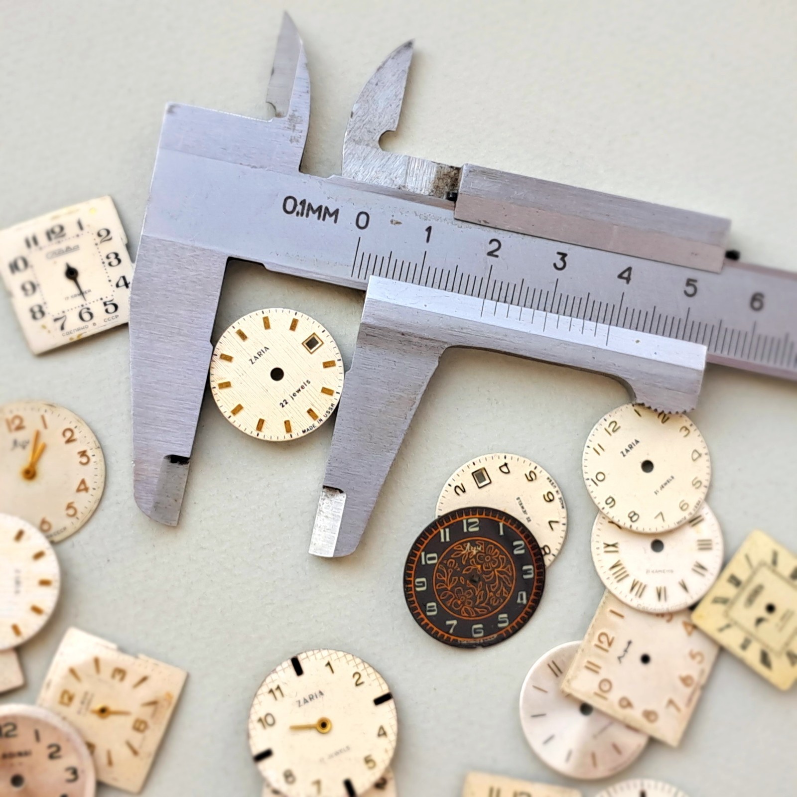 Lot of 25 Vintage Watch Dials • Mixed Shapes & Colors • USSR/Soviet • Steampunk