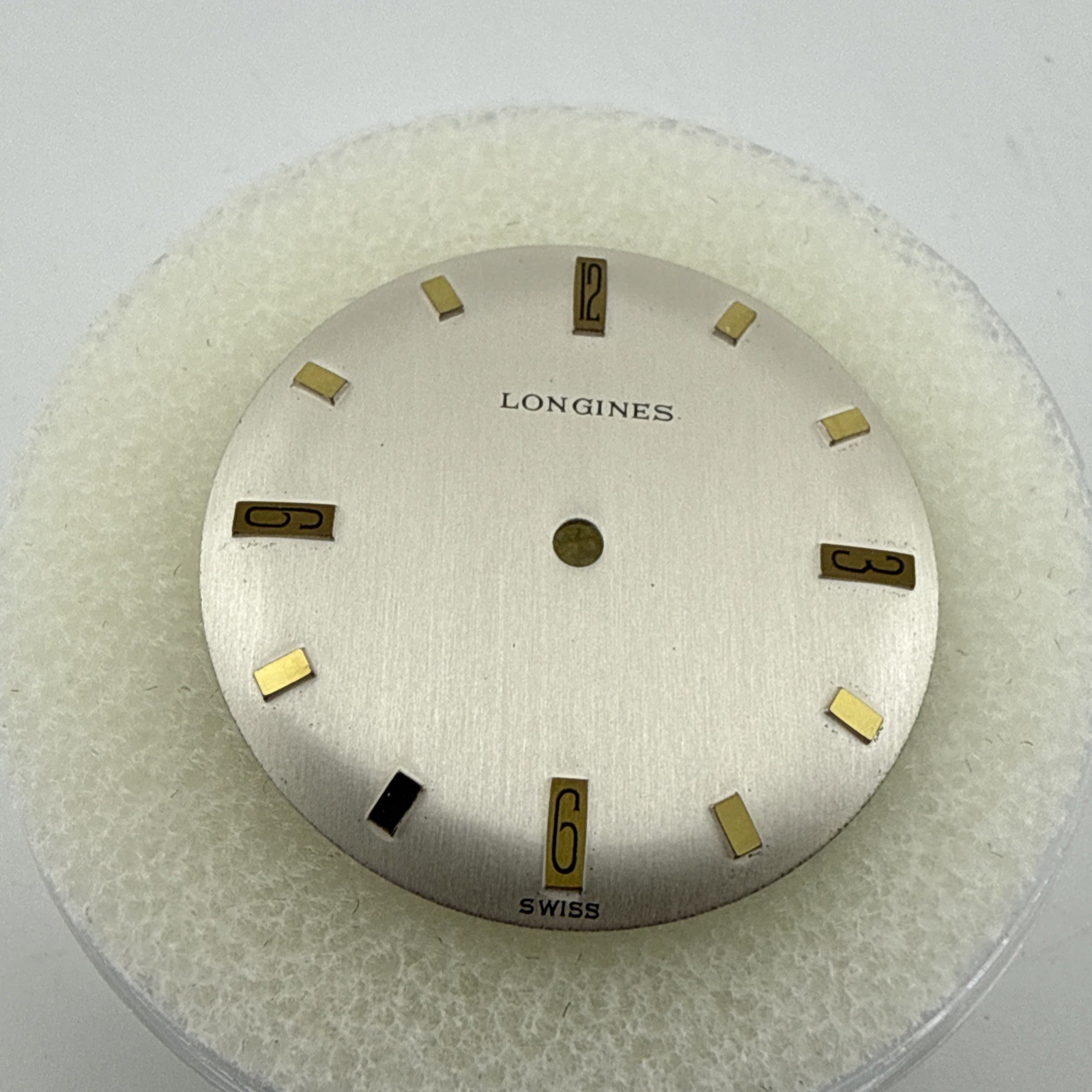 Longines Watch Dial Silver W/ Gold Numbers 27MM – New Old Stock NOS