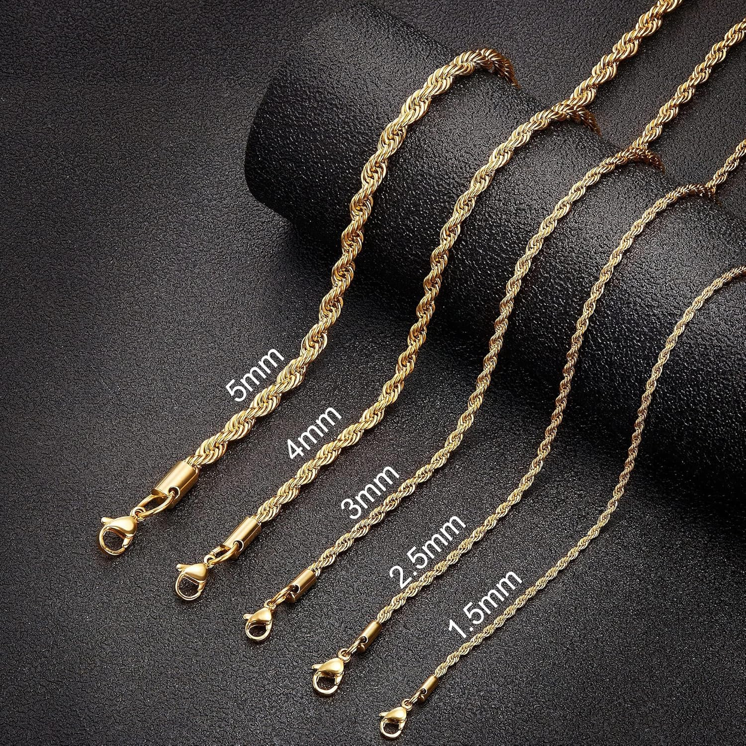 Gifts for Father’S Day 24K Gold Plated Rope Chain 1.5Mm 2.5Mm 5Mm Stainless Stee