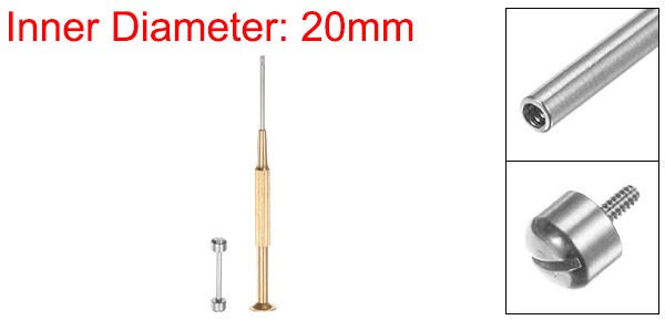 2 in 1 20mm Watch Screw Tube Rod with 2mm Slotted Screwdriver, Silver Tone