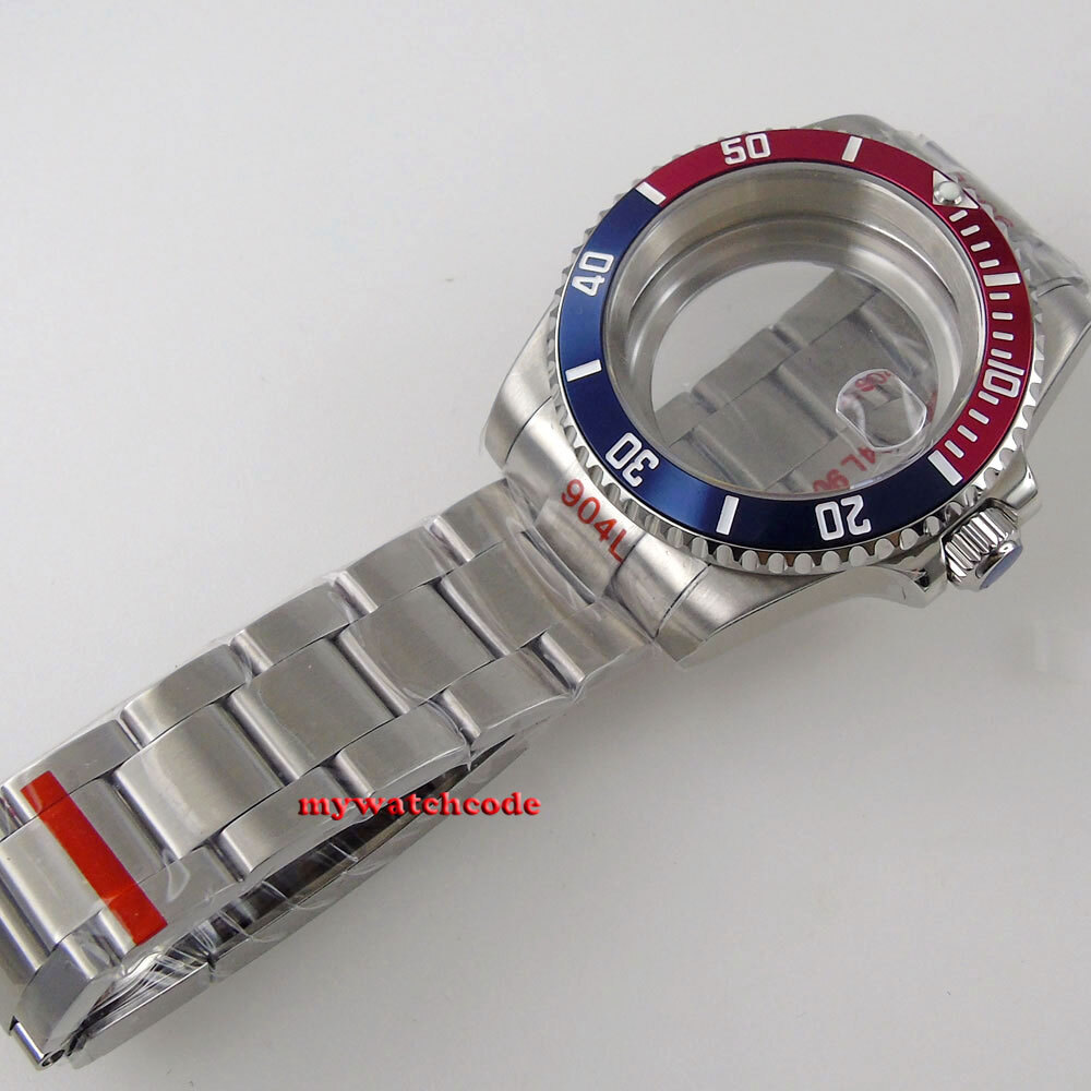 40MM SUB Watch Case Red Blue Bezel Sapphire Glass Fit NH34A NH35 NH36 2824 8215
