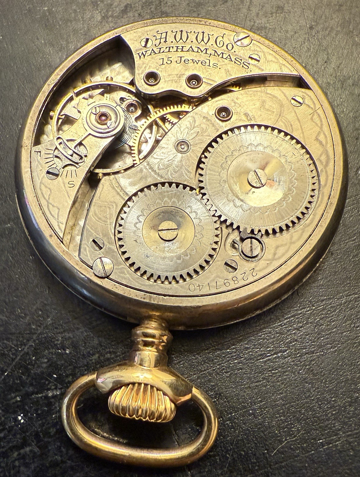 Antique Waltham 15 jewel open face pocket watch For Parts no back plate W1C