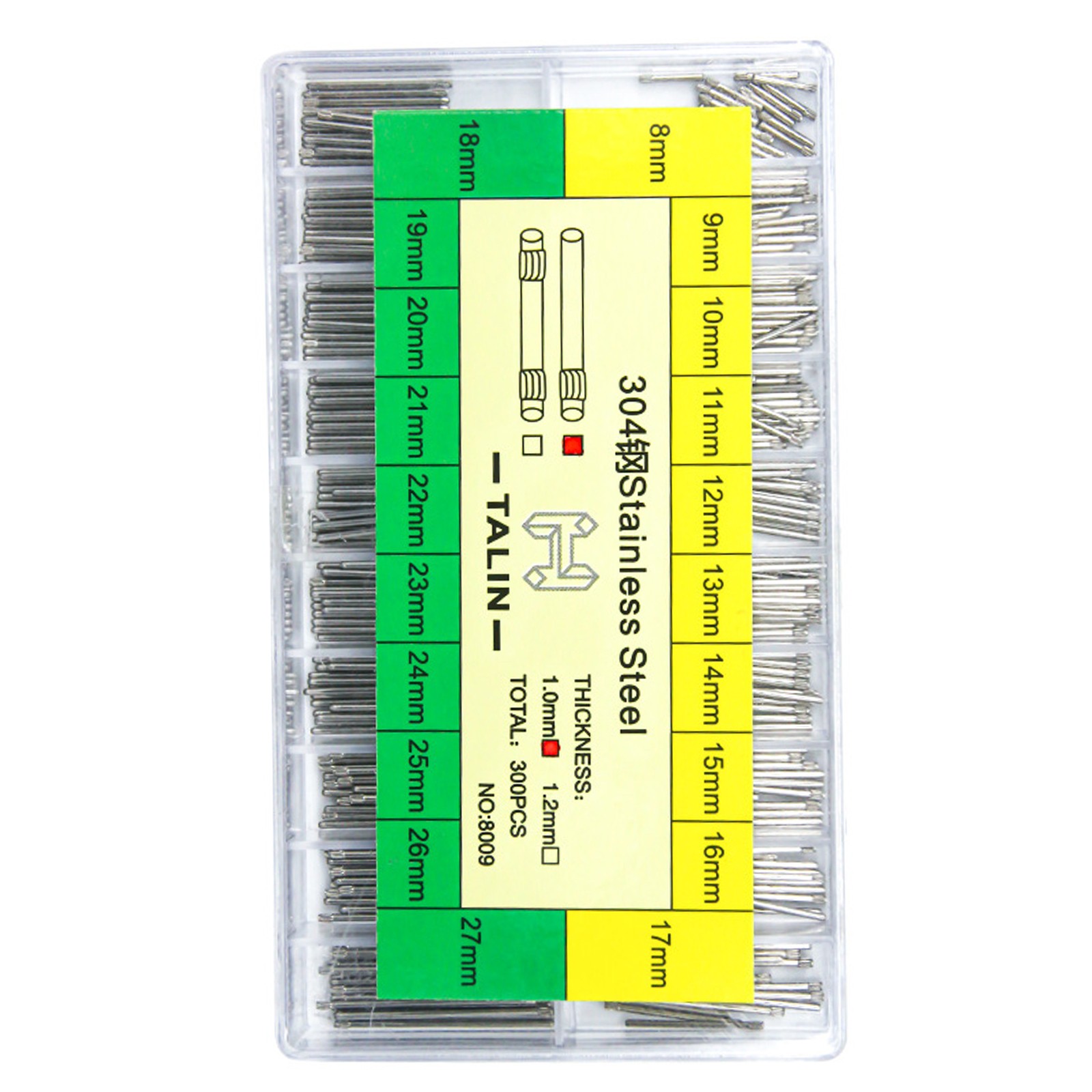 300Pcs Stainless Steel 8-27mm Watch Band Bracelet Bar Link Pin No. 8009//