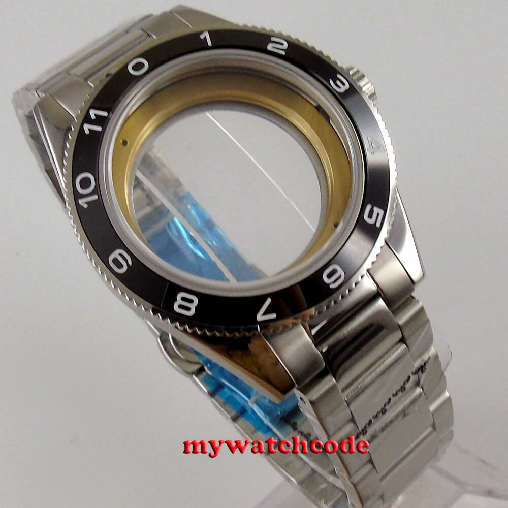 41mm black ceramic Bezel Watches Case Fit ETA 2836 2824 Miyota 8215 movement