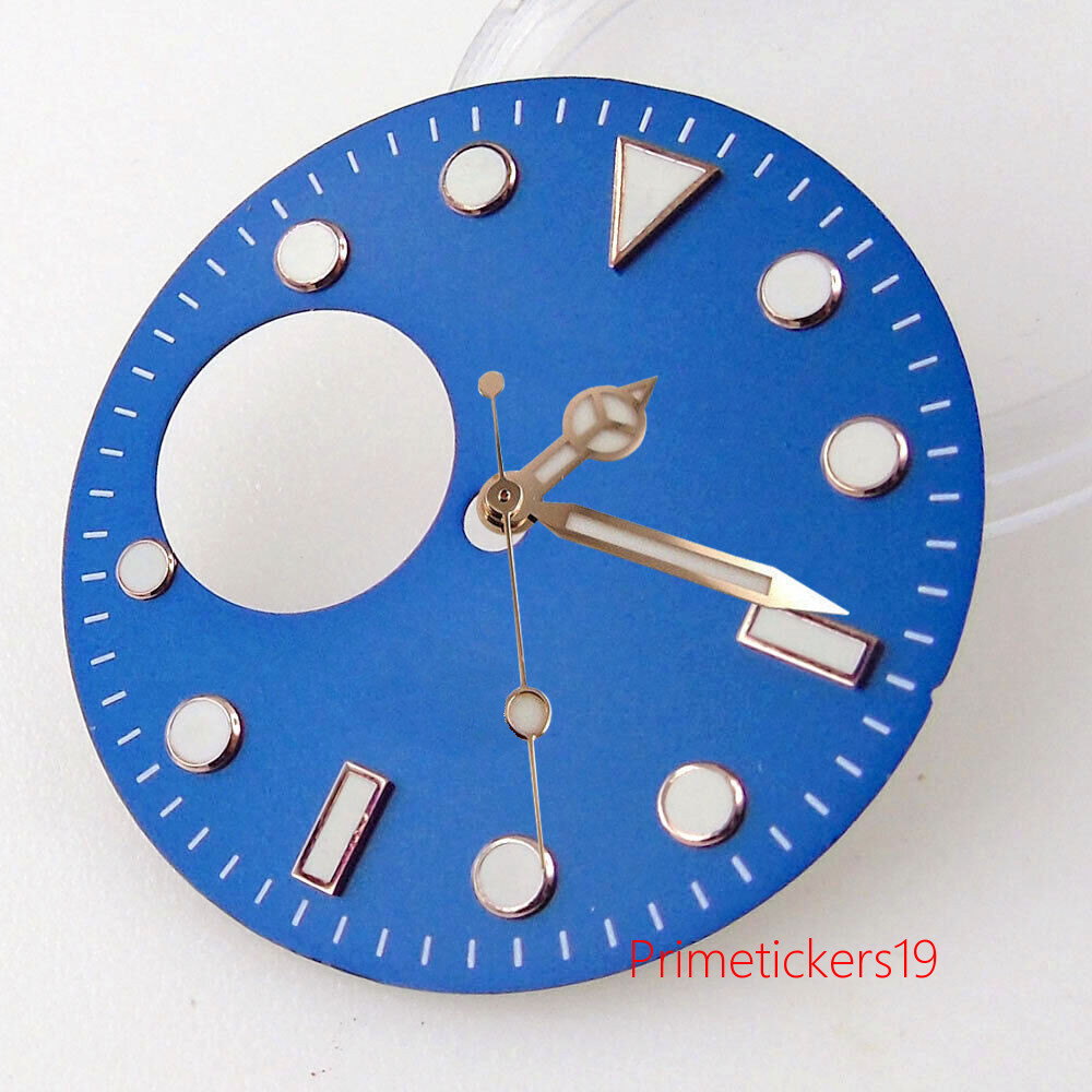 Fit NH38 Automatic Movement 29mm Black/Blue Watch Hollow Dial Hands Set Luminous