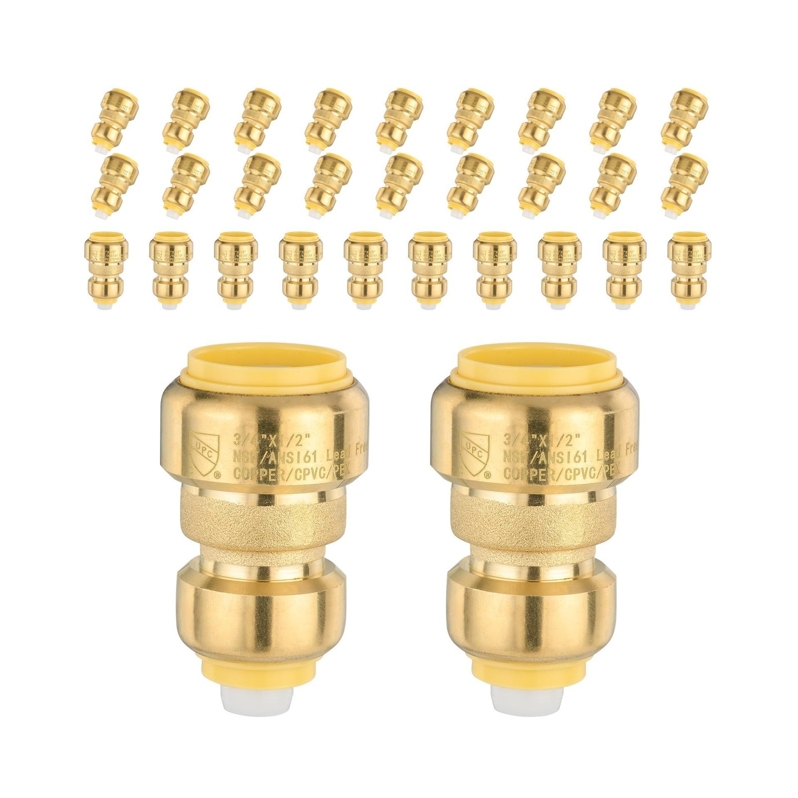 (30 Pack) Foskan 3/4″ x 1/2″ Reducing Coupling,Brass Push Fit Fittings, Push-…