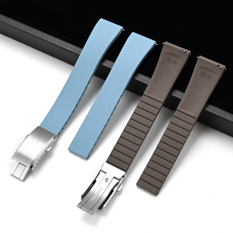 FKM Rubber Watch Strap With 316L Steel Deployant Band Butterfly Clasp
