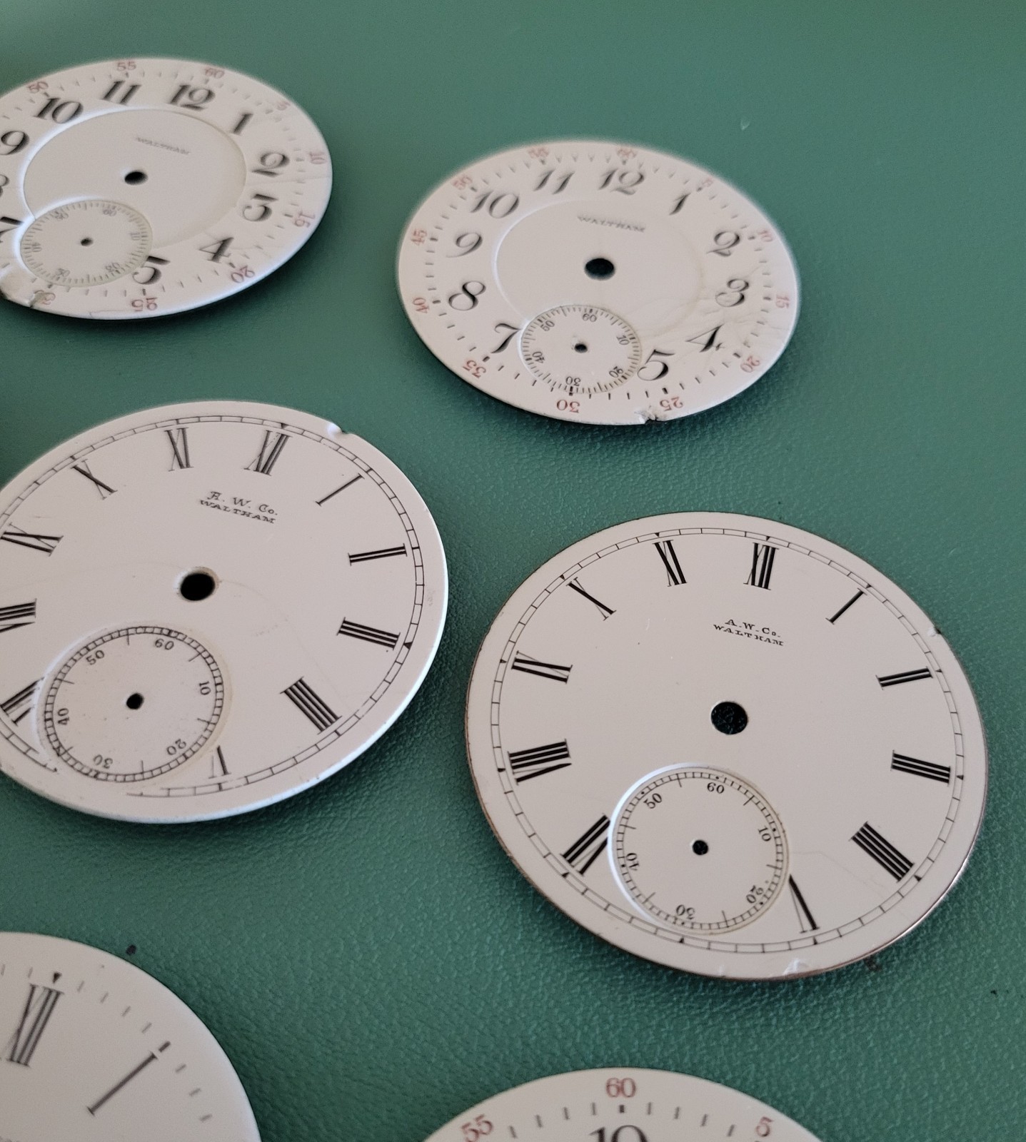Eight 18s Waltham Enamel Dials For Parts Or Repairs