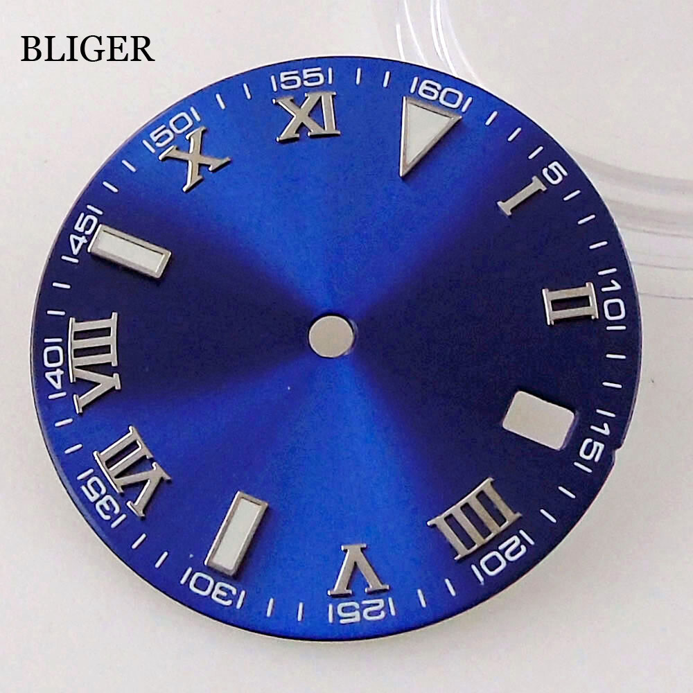 29mm Silver/Blue/Black Watch Dial Roman Numerals Fit NH35A MIYOTA 8215 ETA 2824