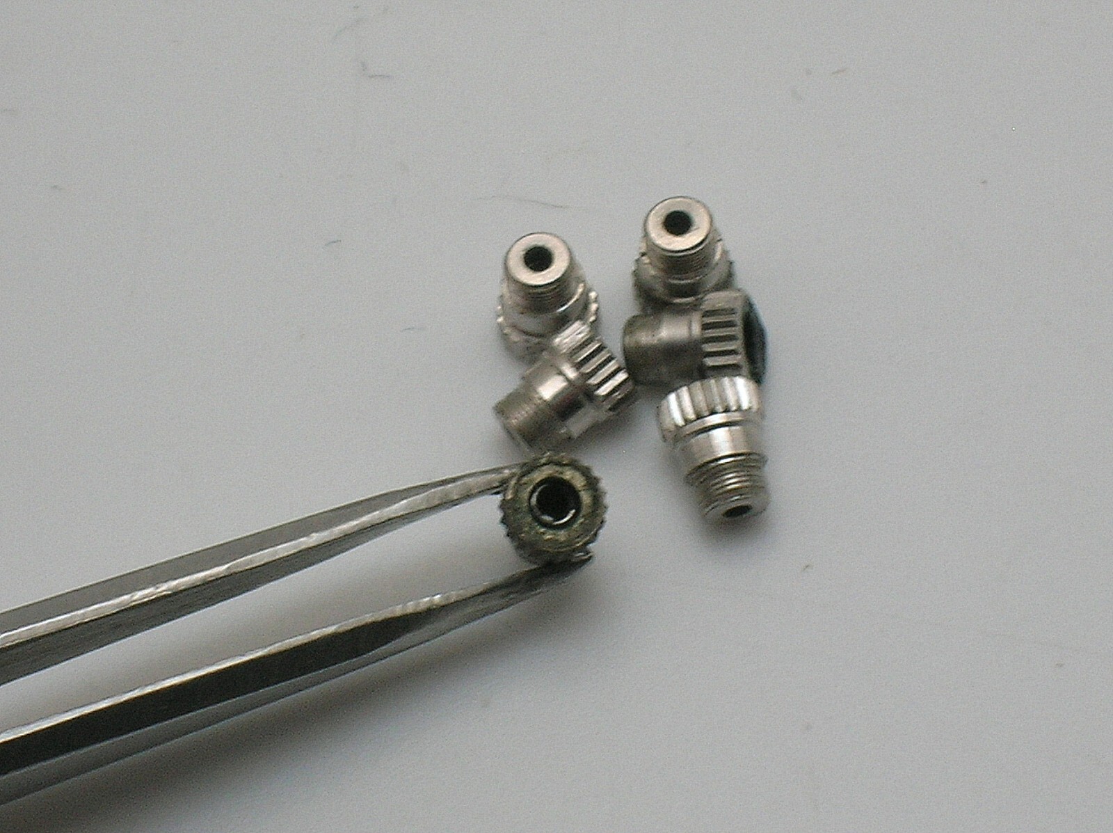 SIX OMEGA(?) CHRONOGRAPH WATCH PUSH BUTTON SLEAVES 3.6 MM IN DIAMETER -14 OF 24